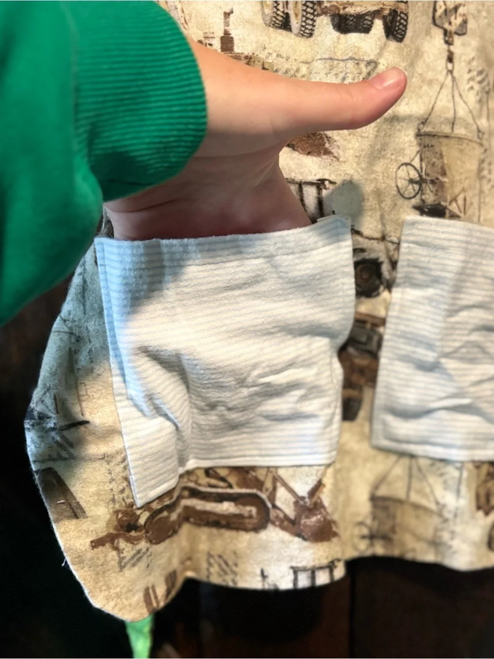 Kids Construction Tractor Apron with Green Straps